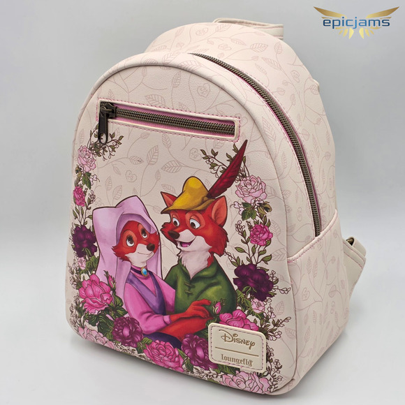 Loungefly Disney Robin Hood & Maid Marian Floral Love Mini Backpack Bag New - Picture 3 of 5